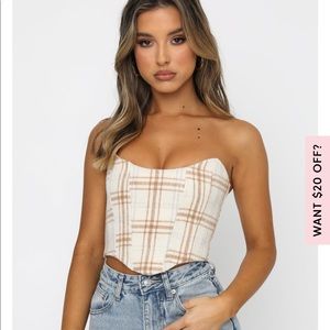 White Fox Boutique Plaid Cream Top